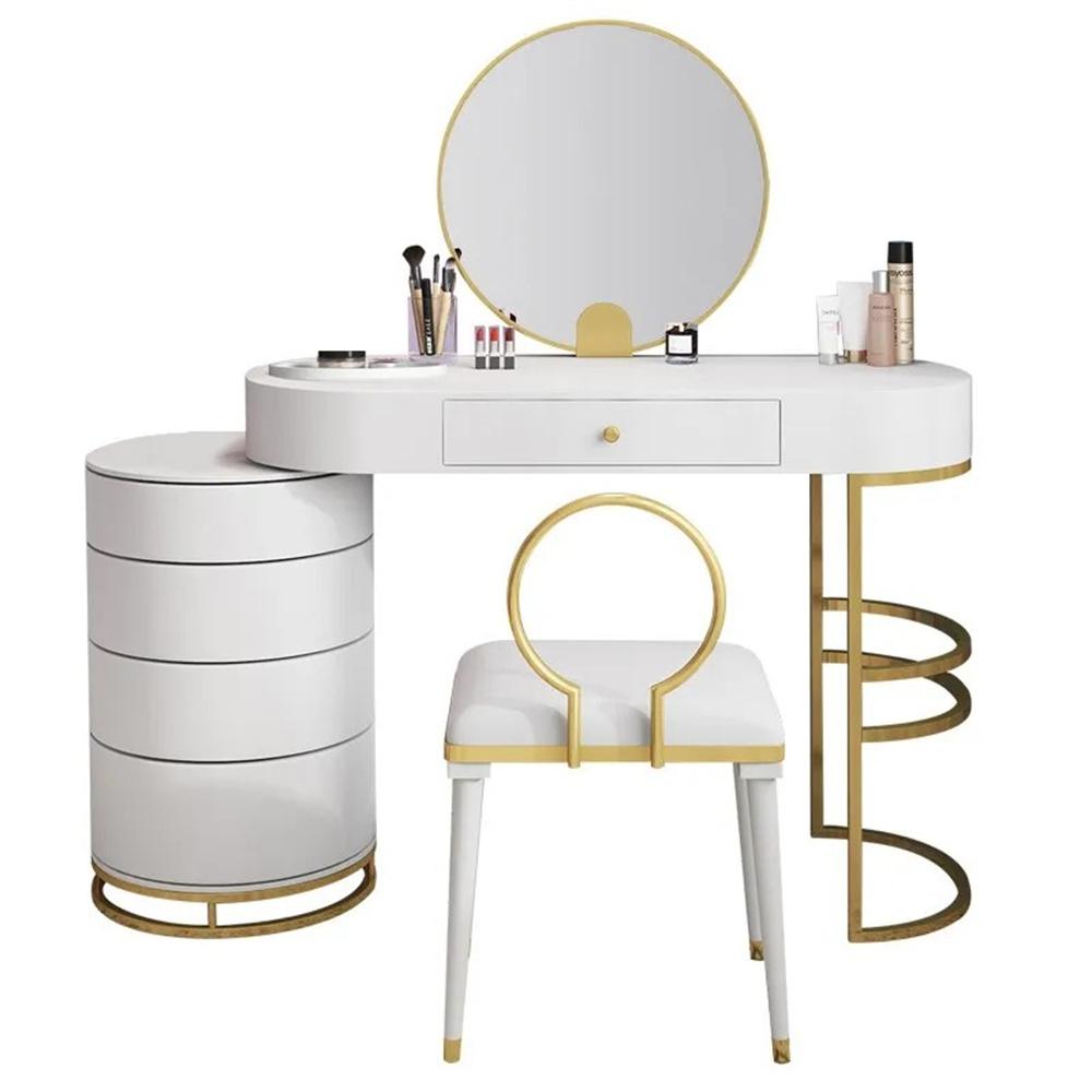 White Makeup Vanity Dressing Table with Swivel Cabinet Mirror & Stool Included