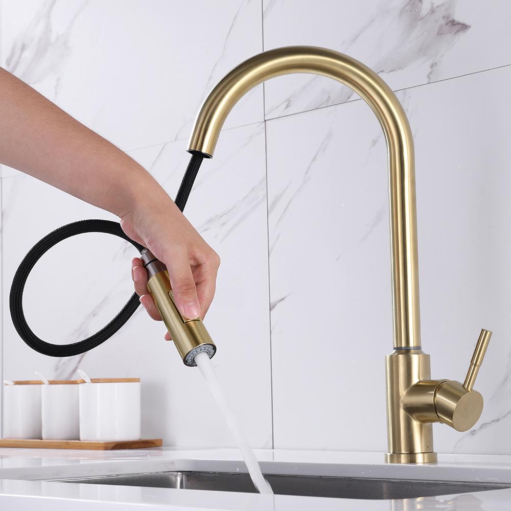 Matte Black Touch Kitchen Faucet Stainless Steel Pull Out Spray Single Handle