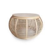 31.5" Boho Natural Round Patio Rattan Coffee Table with Wood-Top