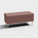 Modern Velvet Storage Bench Flip Top in Pink with Gold Legs