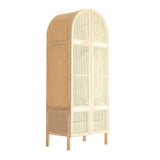Woven Rattan Bedroom Clothing Armoire with Hidden 2 Doors and Drawers Wardrobe, Natural