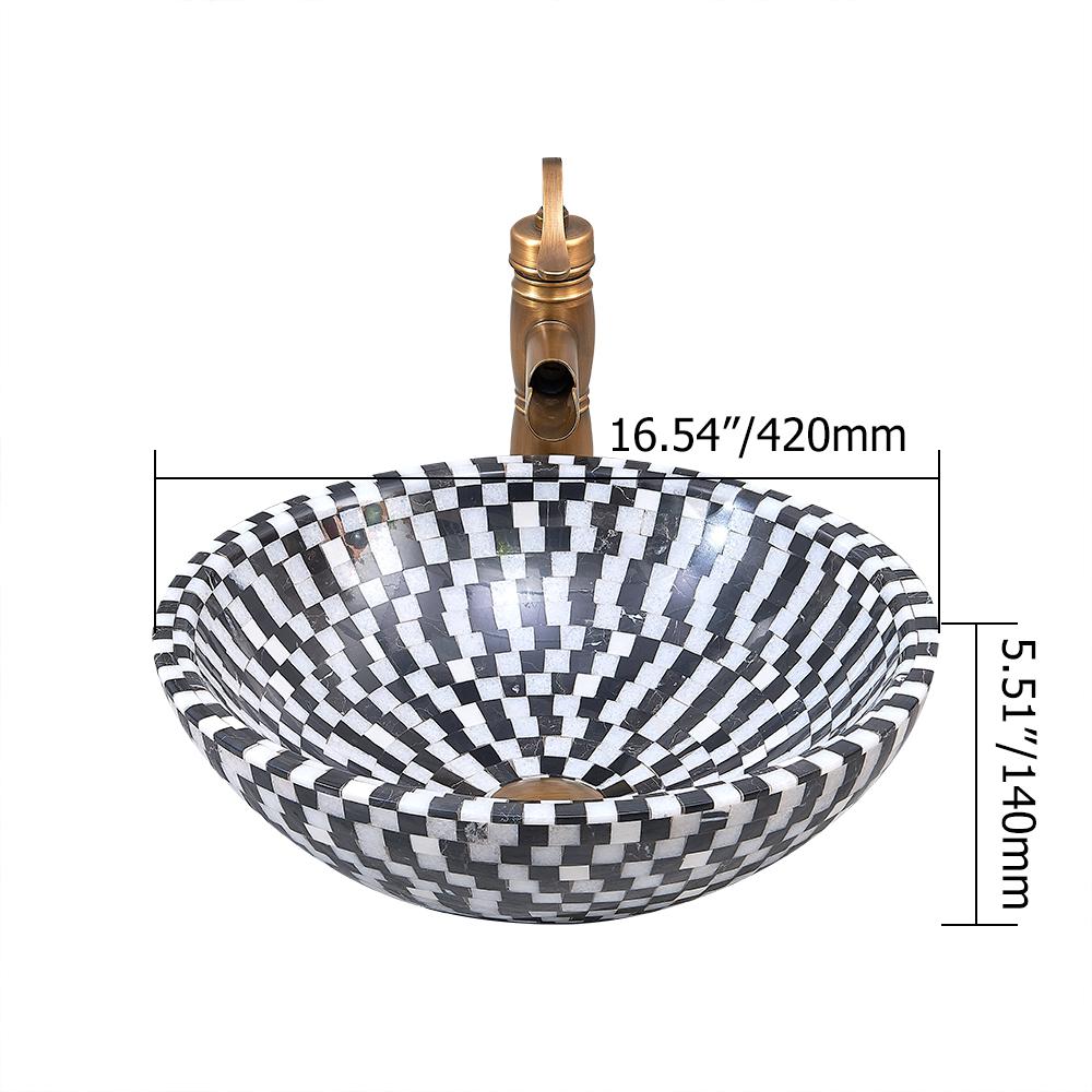 Vessel Circular Natural Stone Bathroom Wash Sink Bowl Shape Mosaic Design