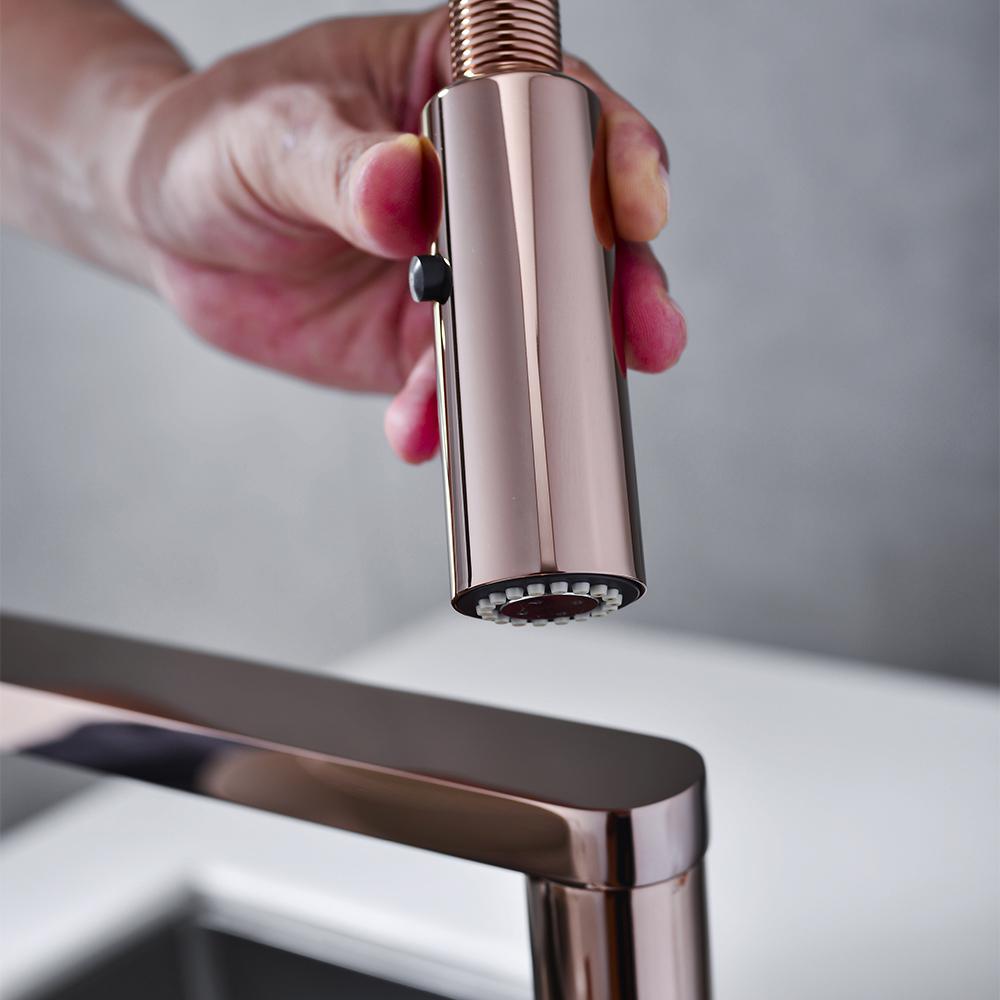 Rose Gold Single Hole High Arc Magnetic Kitchen Faucet Dual-function Spray