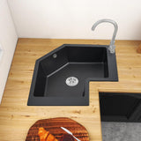 Drop In Corner Kitchen Sink Modern Single Bowl 27" Quartz Irregular Sink in Black