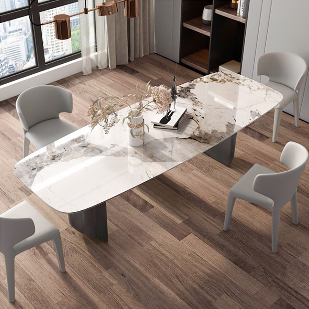78.7" Modern Rectangular Stone Dining Table with Double Pedestals Table Only