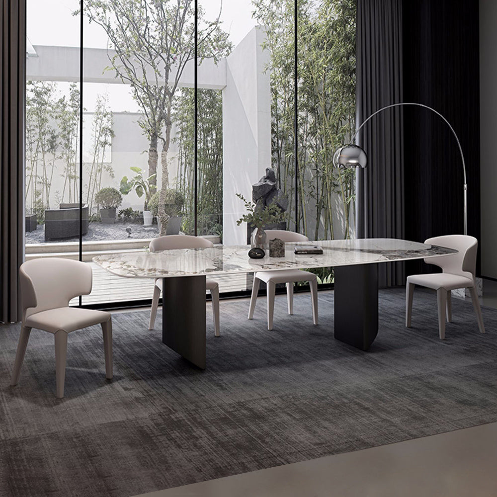 78.7" Modern Rectangular Stone Dining Table with Double Pedestals Table Only