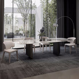 78.7" Modern Rectangular Stone Dining Table with Double Pedestals Table Only