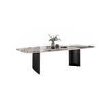 78.7" Modern Rectangular Stone Dining Table with Double Pedestals Table Only