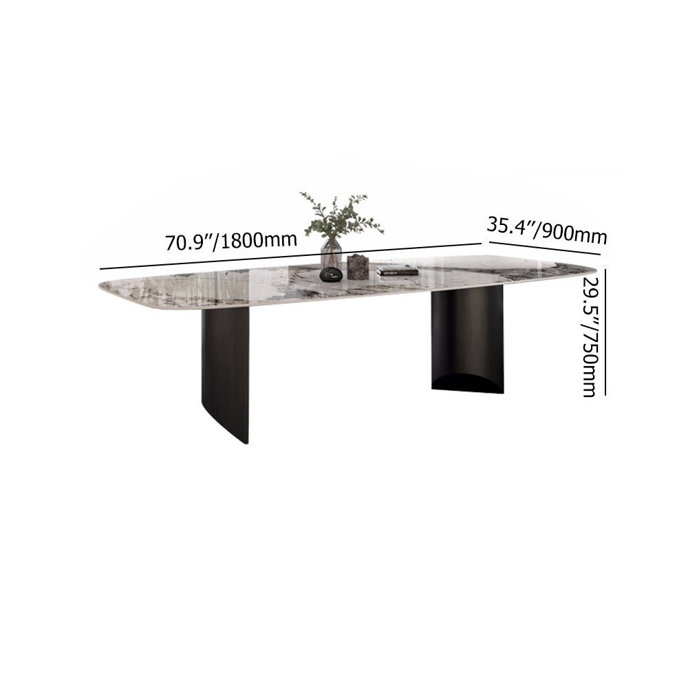 78.7" Modern Rectangular Stone Dining Table with Double Pedestals Table Only