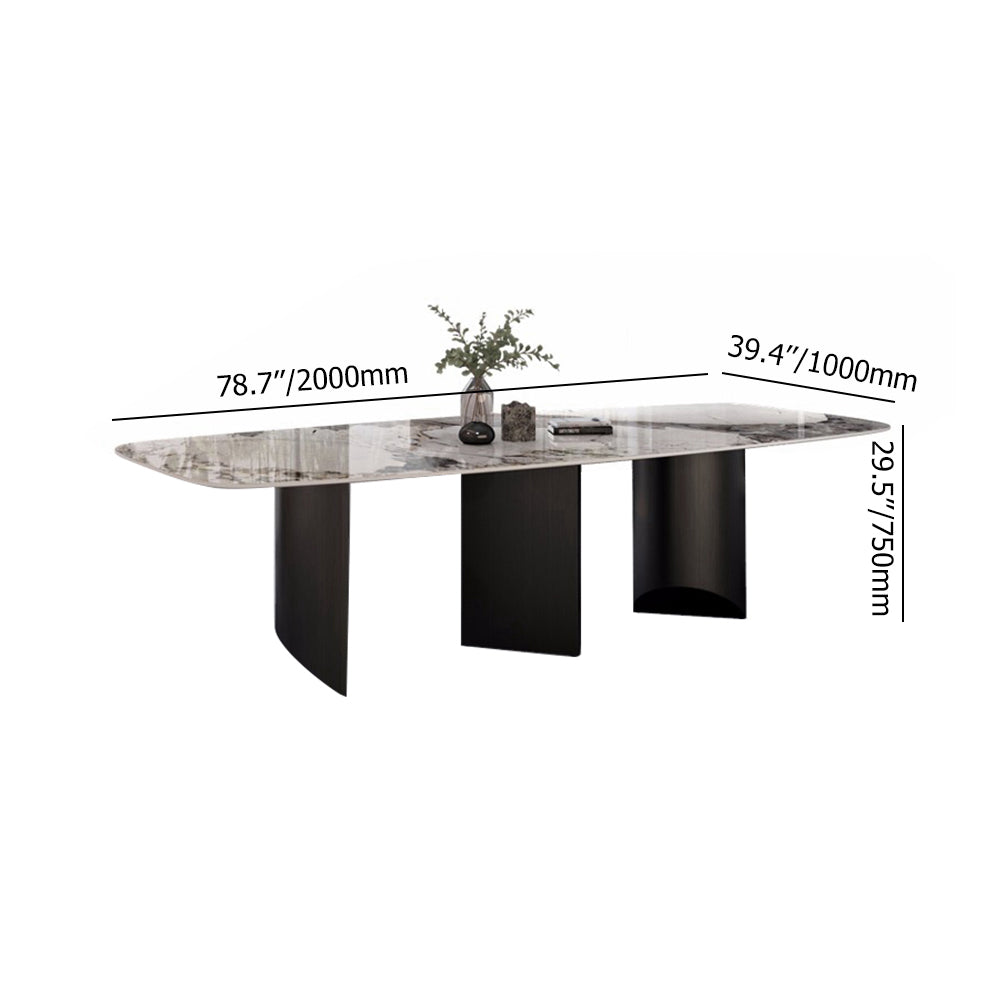 78.7" Modern Rectangular Stone Dining Table with Double Pedestals Table Only