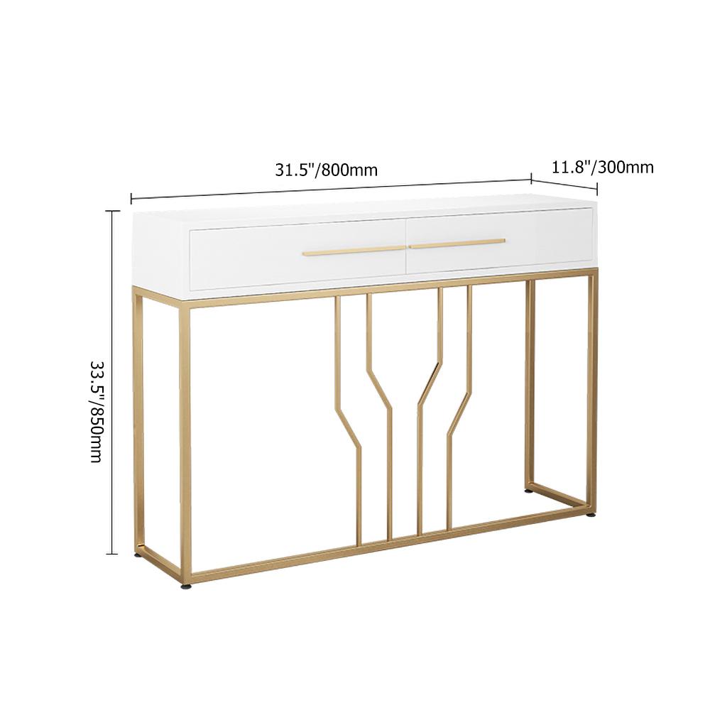 Narrow Console Table with Drawers Wood Top in White