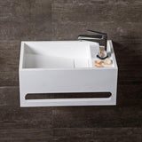 Stone Resin Solid Wall-Hung Bathroom Ramped Sink with Towel Bar in Glossy White