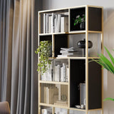 78" Modern Black Steel Geometric Bookcase 6-Tier Bookshelf Wooden Tall Book Shelf