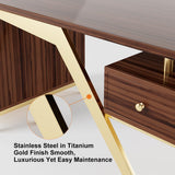 55" Ultra Modern White and Gold Computer Writing Desk with Storage & Drawer