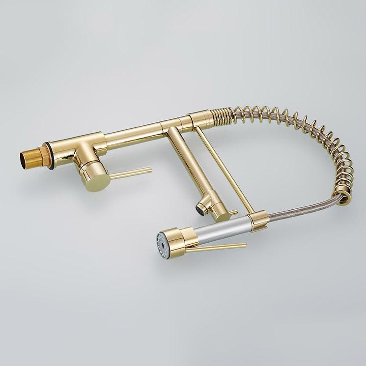 Brewst Luxury Single Hole Pull Out Sprayer Double Spout Kitchen Faucet Solid Brass
