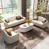 3 Pieces Beige Leather Sofa and Loveseat Living Room Set with Pillows-Richsoul-Furniture,Living Room Furniture,Living Room Sets