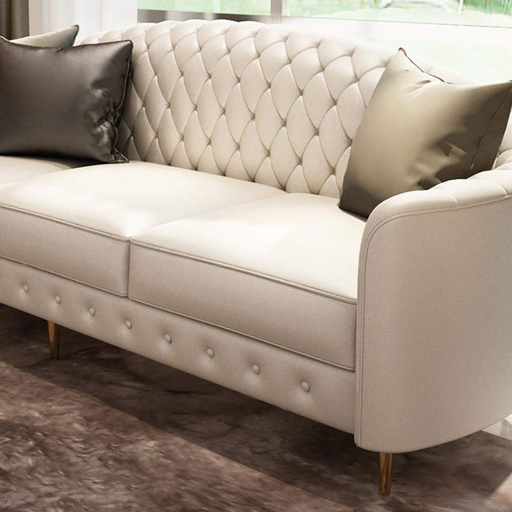 3 Pieces Beige Leather Sofa and Loveseat Living Room Set with Pillows-Richsoul-Furniture,Living Room Furniture,Living Room Sets