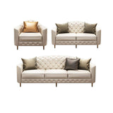 3 Pieces Beige Leather Sofa and Loveseat Living Room Set with Pillows-Richsoul-Furniture,Living Room Furniture,Living Room Sets