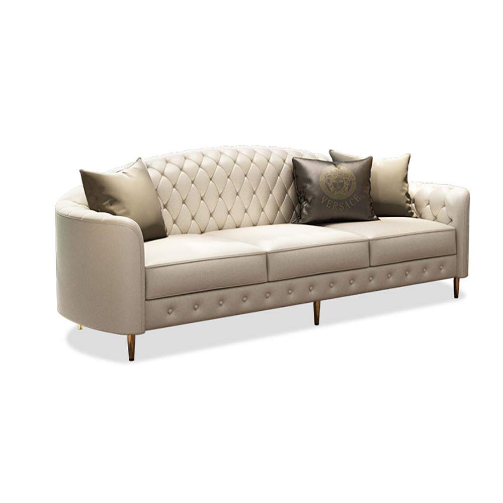3 Pieces Beige Leather Sofa and Loveseat Living Room Set with Pillows-Richsoul-Furniture,Living Room Furniture,Living Room Sets