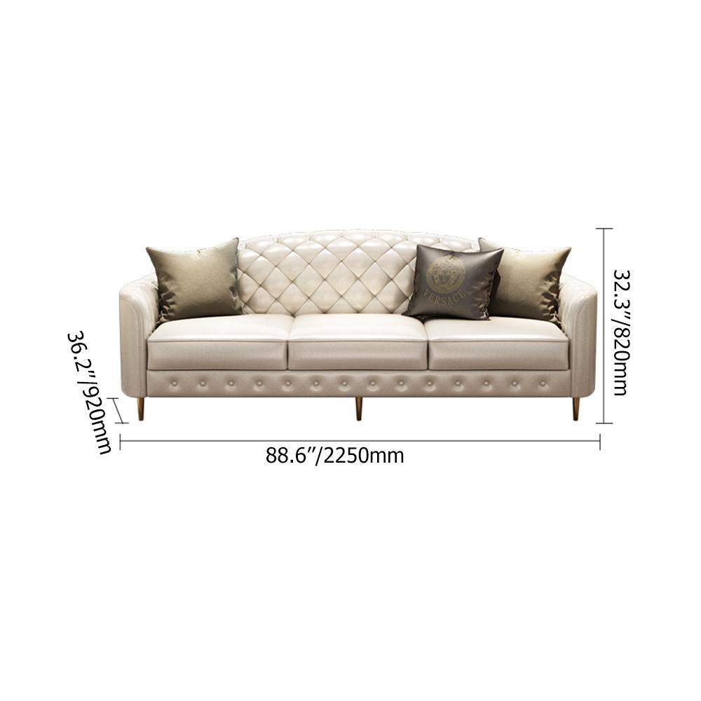 3 Pieces Beige Leather Sofa and Loveseat Living Room Set with Pillows-Richsoul-Furniture,Living Room Furniture,Living Room Sets