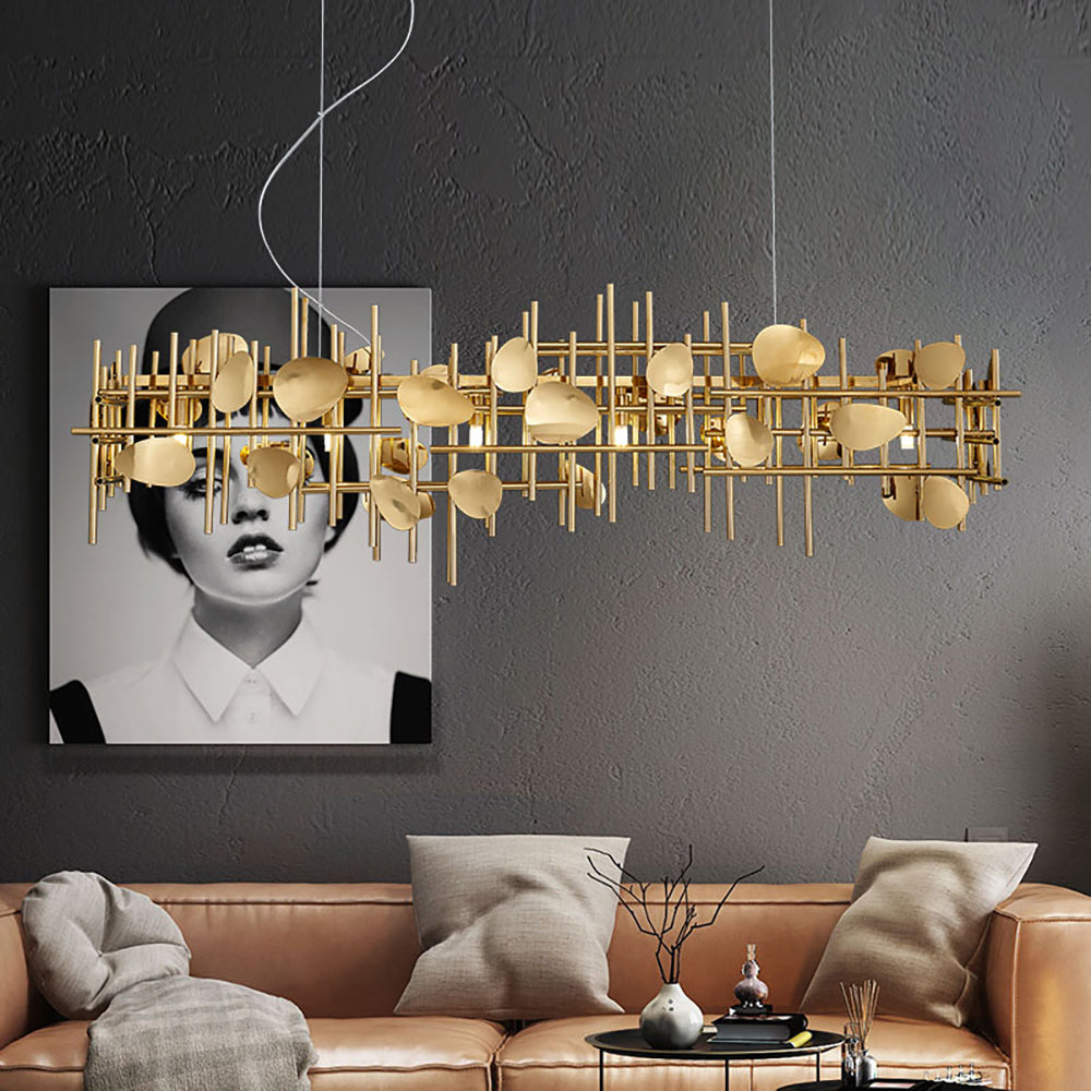 Postmodern 7-Light Kitchen Island Light in Brushed Gold with Individuality & Creativity