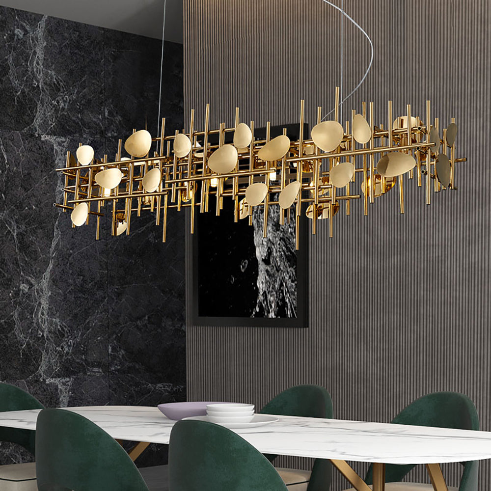 Postmodern 7-Light Kitchen Island Light in Brushed Gold with Individuality & Creativity