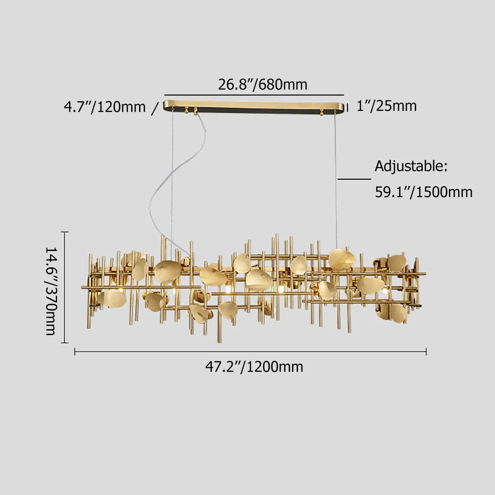 Postmodern 7-Light Kitchen Island Light in Brushed Gold with Individuality & Creativity