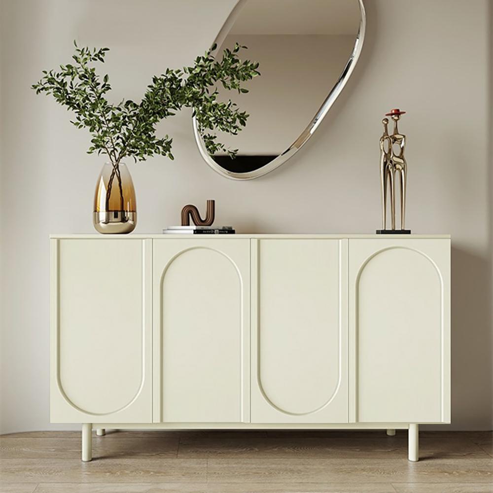 55" White Arch Sideboard Buffet with 4 Doors Carved Credenza