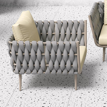 33.9" Wide Modern Aluminum Outdoor Patio Sofa with Cushion in Gray & Beige