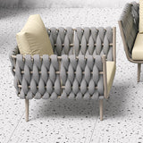 33.9" Wide Modern Aluminum Outdoor Patio Sofa with Cushion in Gray & Beige