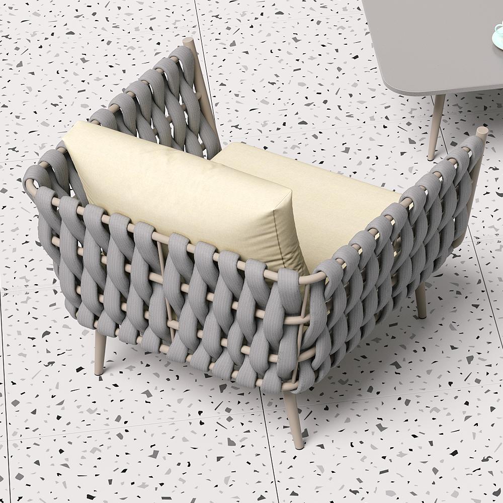 33.9" Wide Modern Aluminum Outdoor Patio Sofa with Cushion in Gray & Beige