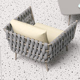 33.9" Wide Modern Aluminum Outdoor Patio Sofa with Cushion in Gray & Beige