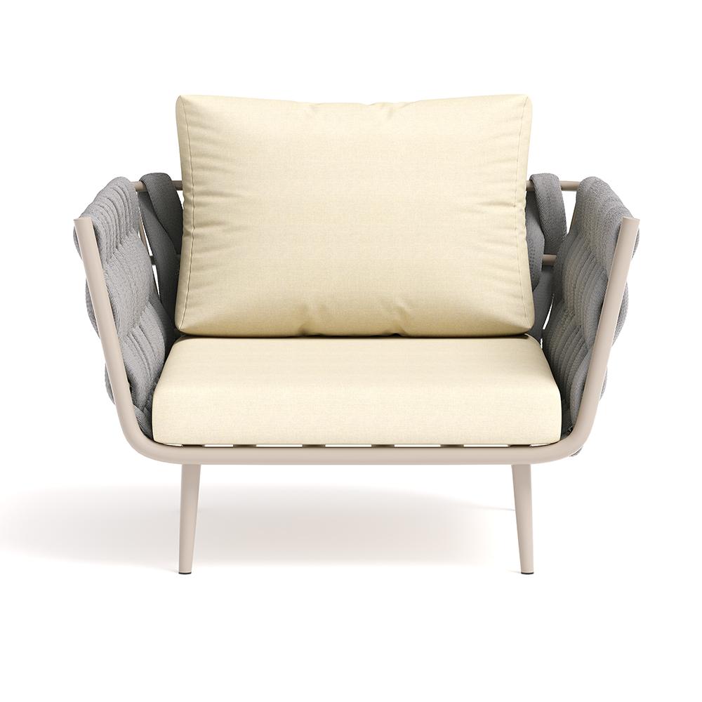 33.9" Wide Modern Aluminum Outdoor Patio Sofa with Cushion in Gray & Beige