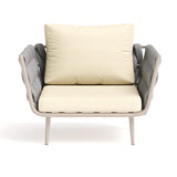 33.9" Wide Modern Aluminum Outdoor Patio Sofa with Cushion in Gray & Beige