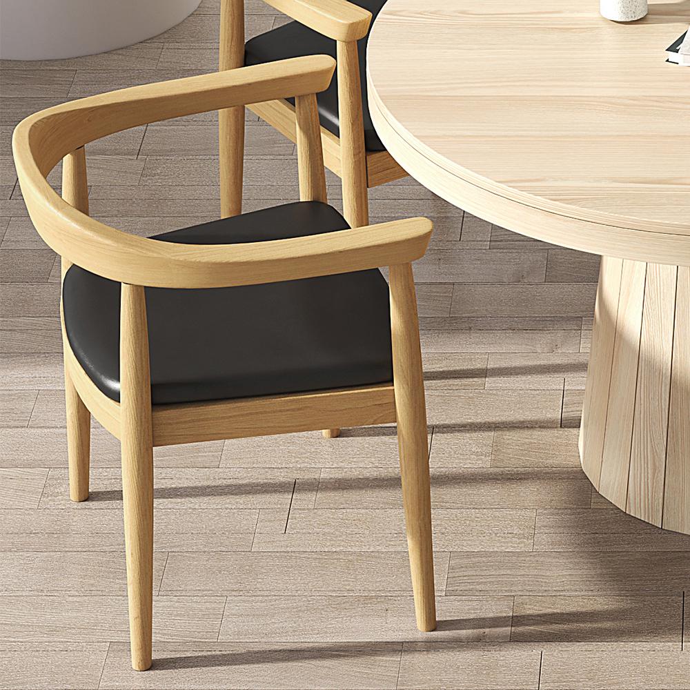Modern Curved Back Dining Chair Upholstered Leather Walnut Wooden Armchair
