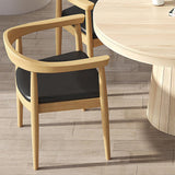 Modern Curved Back Dining Chair Upholstered Leather Walnut Wooden Armchair