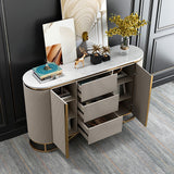 White Buffet Faux Marble Top Modern Sideboard with Stainless Steel Base