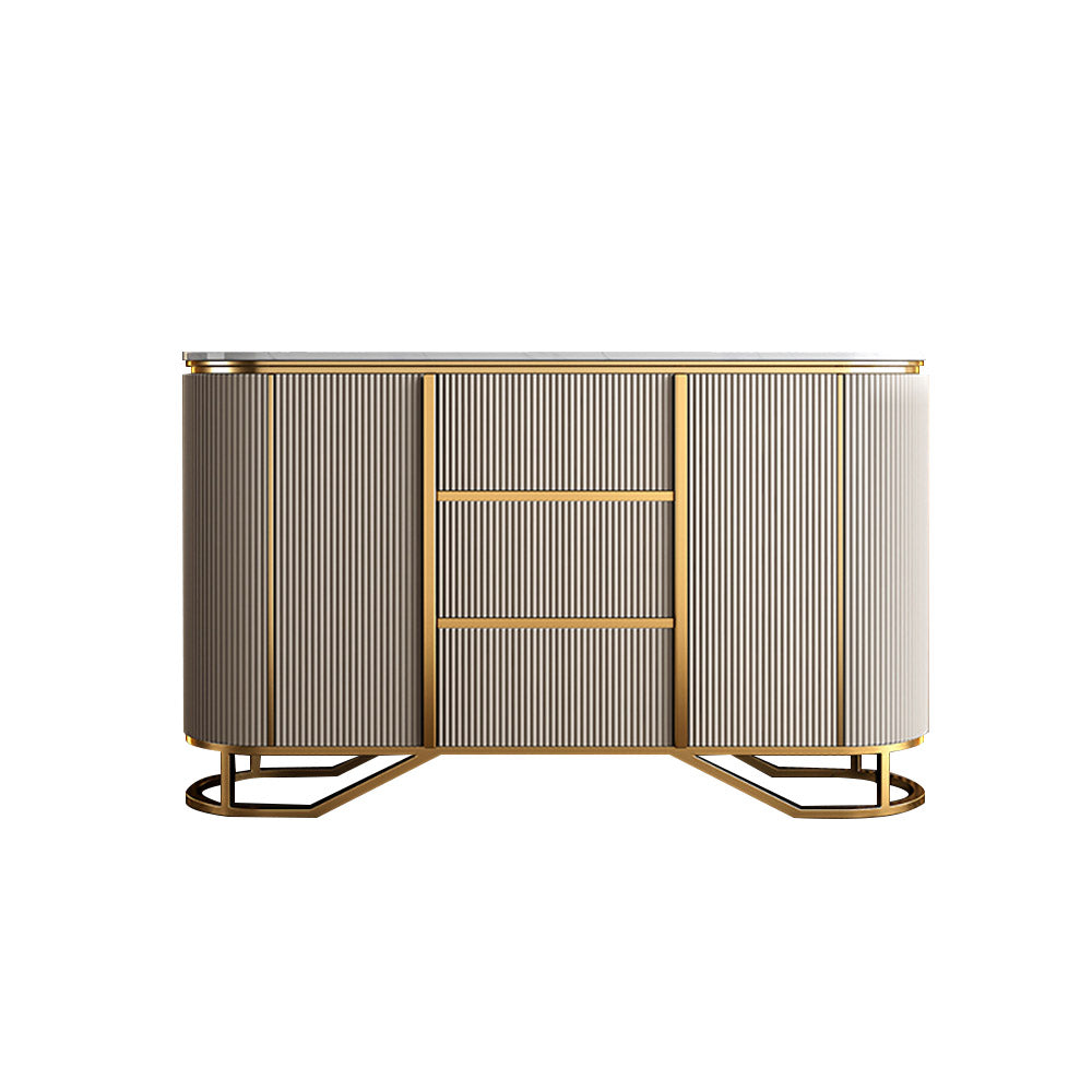 White Buffet Faux Marble Top Modern Sideboard with Stainless Steel Base