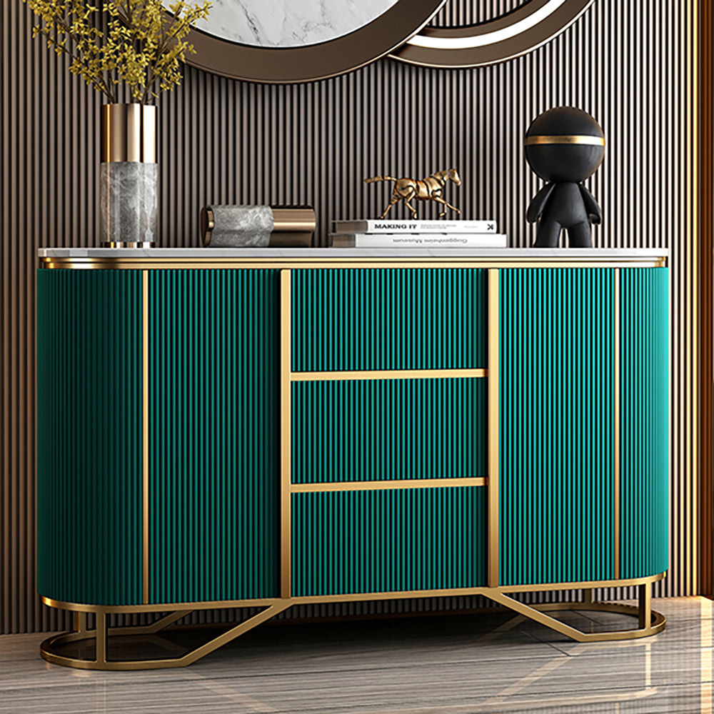 White Buffet Faux Marble Top Modern Sideboard with Stainless Steel Base