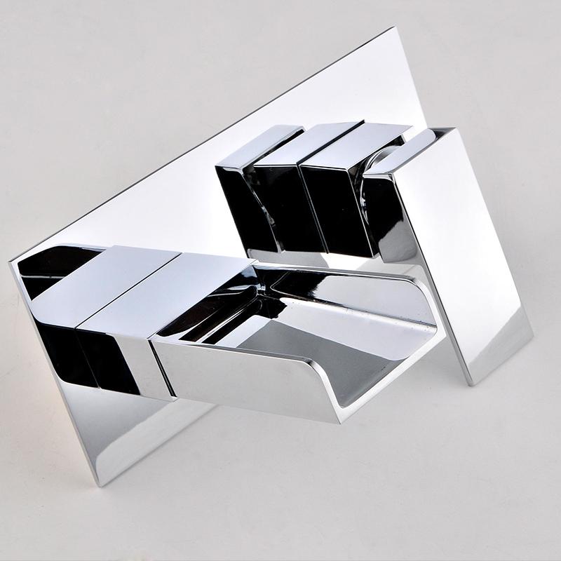 Mero Contemporary Solid Brass Waterfall Wall Mount Bathroom Sink Faucet in Polished Chrome