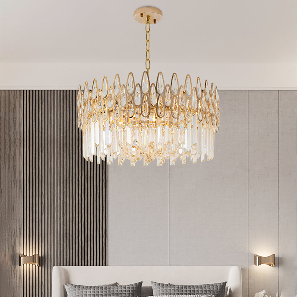 Modern Gold 6-Light Crystal Chandelier with Adjustable Chain