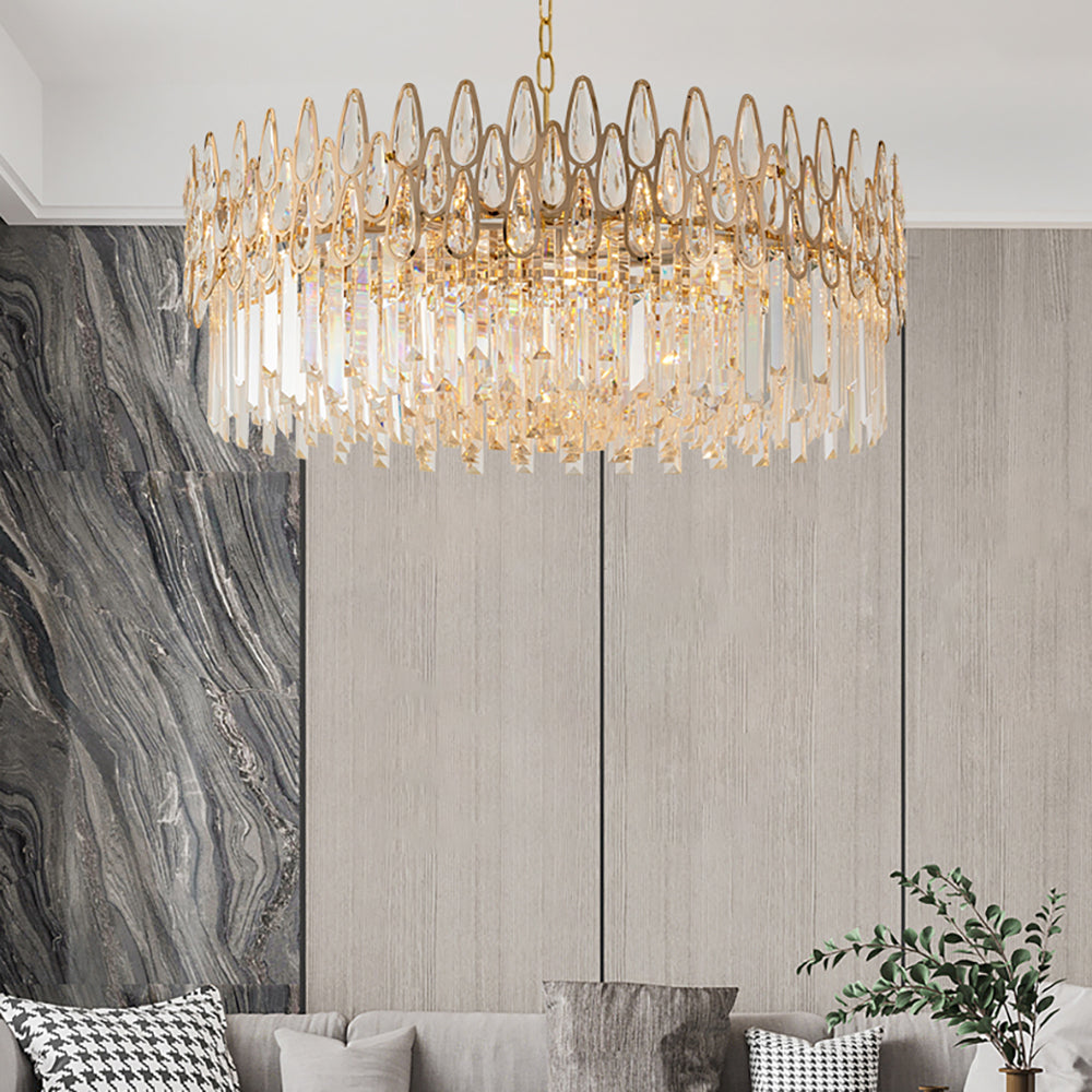 Modern Gold 6-Light Crystal Chandelier with Adjustable Chain