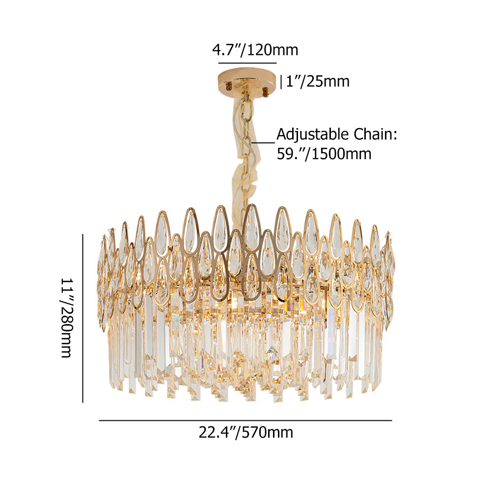 Modern Gold 6-Light Crystal Chandelier with Adjustable Chain