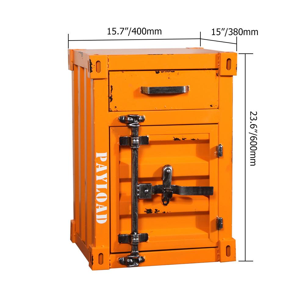 Industrial Loft Red Nightstand Retro Bedside Storage Cabinet with Door & Drawer