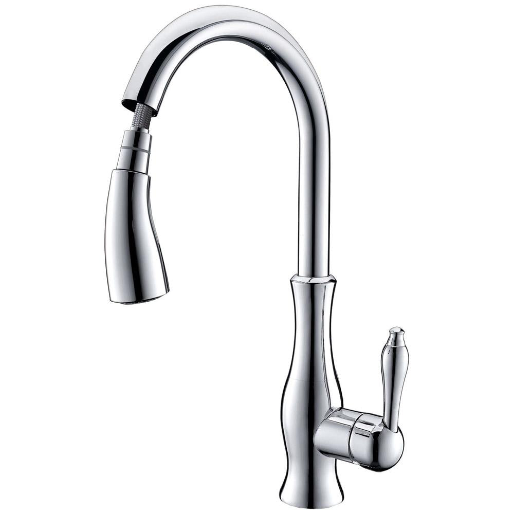 Tracier Gooseneck Single Handle Kitchen Faucet with Pull Out Spray