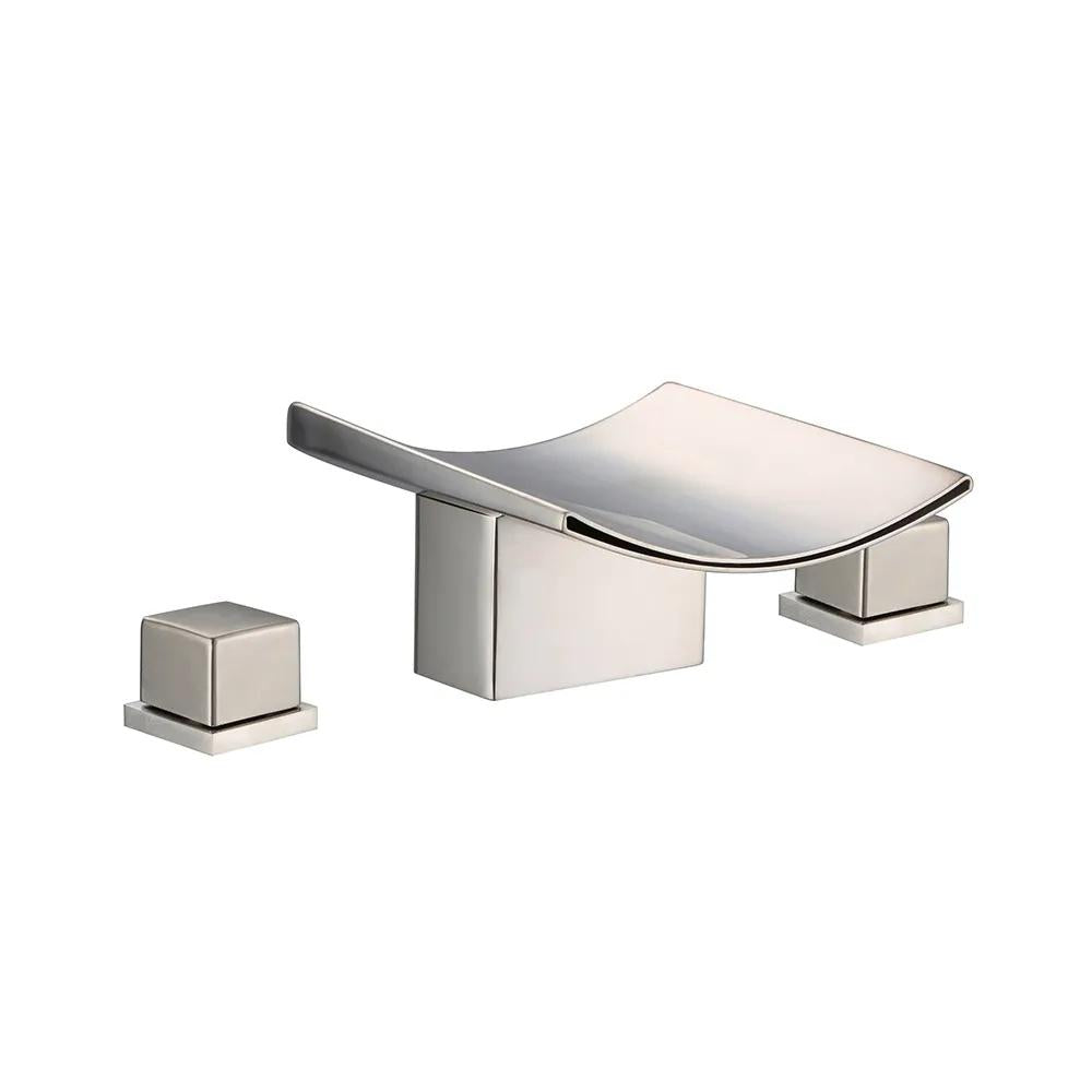 Grop Brushed Gold Waterfall Widespread Bathroom Sink Faucet Double Handle