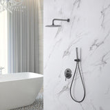 Brushed Gold 10" Round Rainfall Shower Head Wall Mounted Rain Shower System with Handheld Shower Solid Brass