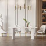 63" Modern Dining Table White Faux Marble Top for 6 Person Double Pedestal Base