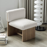 White & Natural Modern Wood Accent Chair Teddy Velvet Upholstery for Living Room