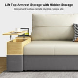 77" Beige & Gray Sleeper Sofa with Lift Top End Table Convertible Sofa Bed with Storage